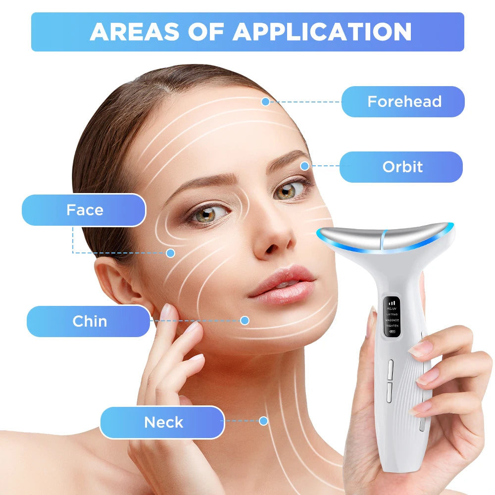 3 Color LED Face Neck Massager Beauty Device 3 Modes 3 Levels Home Use Vibration Lifting Anti Aging Improve Neck Lines Skin Care