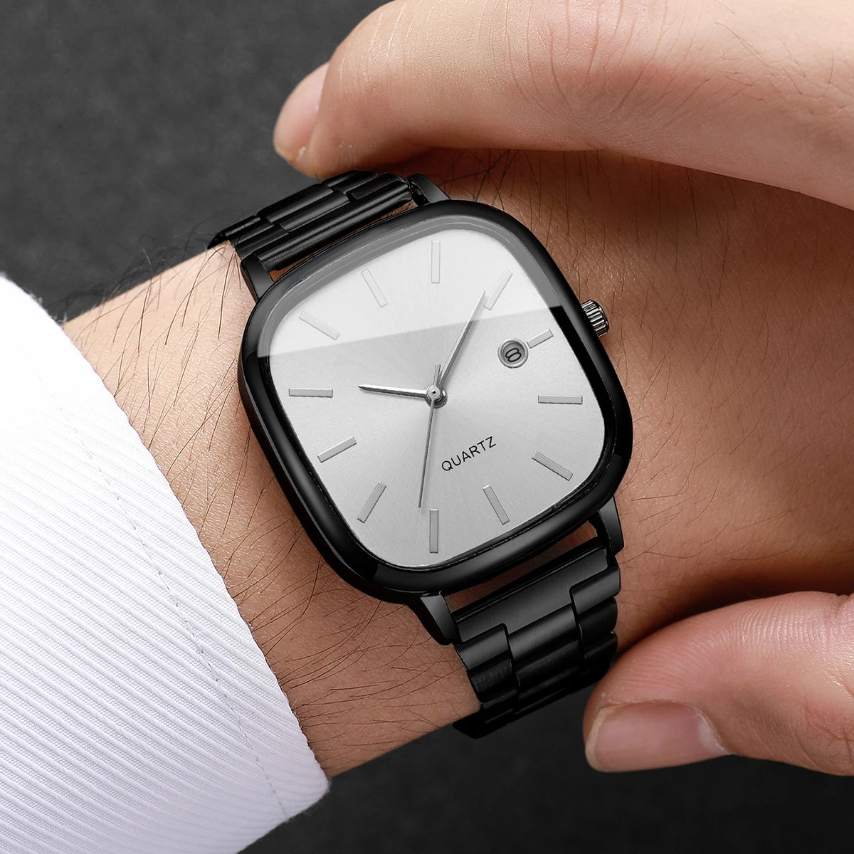 Fashion Square Men Business Watches Analog Calendar Quartz Watch for Mens Clock Reloj Hombre（Without Box）