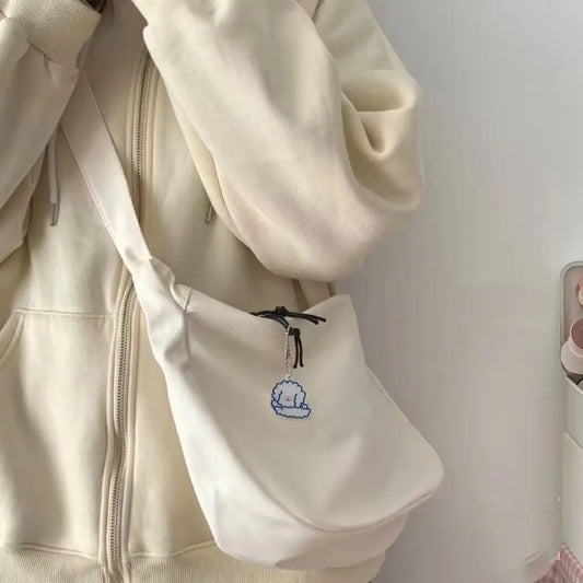 Corduroy Waffle Plaid Shoulder Bag Korean Style Large Capacity Solid Color Shoulder Bag Cotton Cloth Handbag