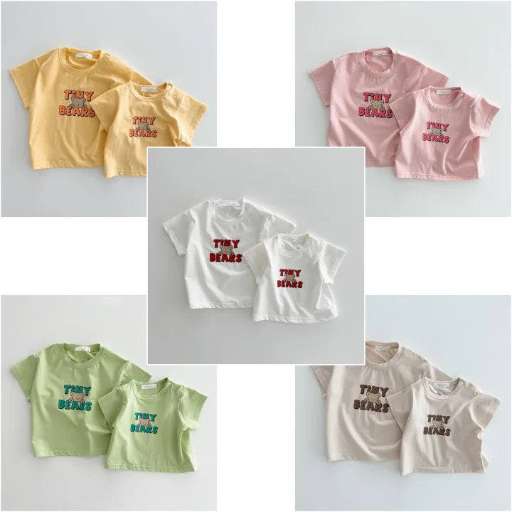 2025 Summer New Baby Short Sleeve T Shirt Cute Bear Print T Shirts For Boy Girl Candy Color Tee Toddler Tops Baby Clothes