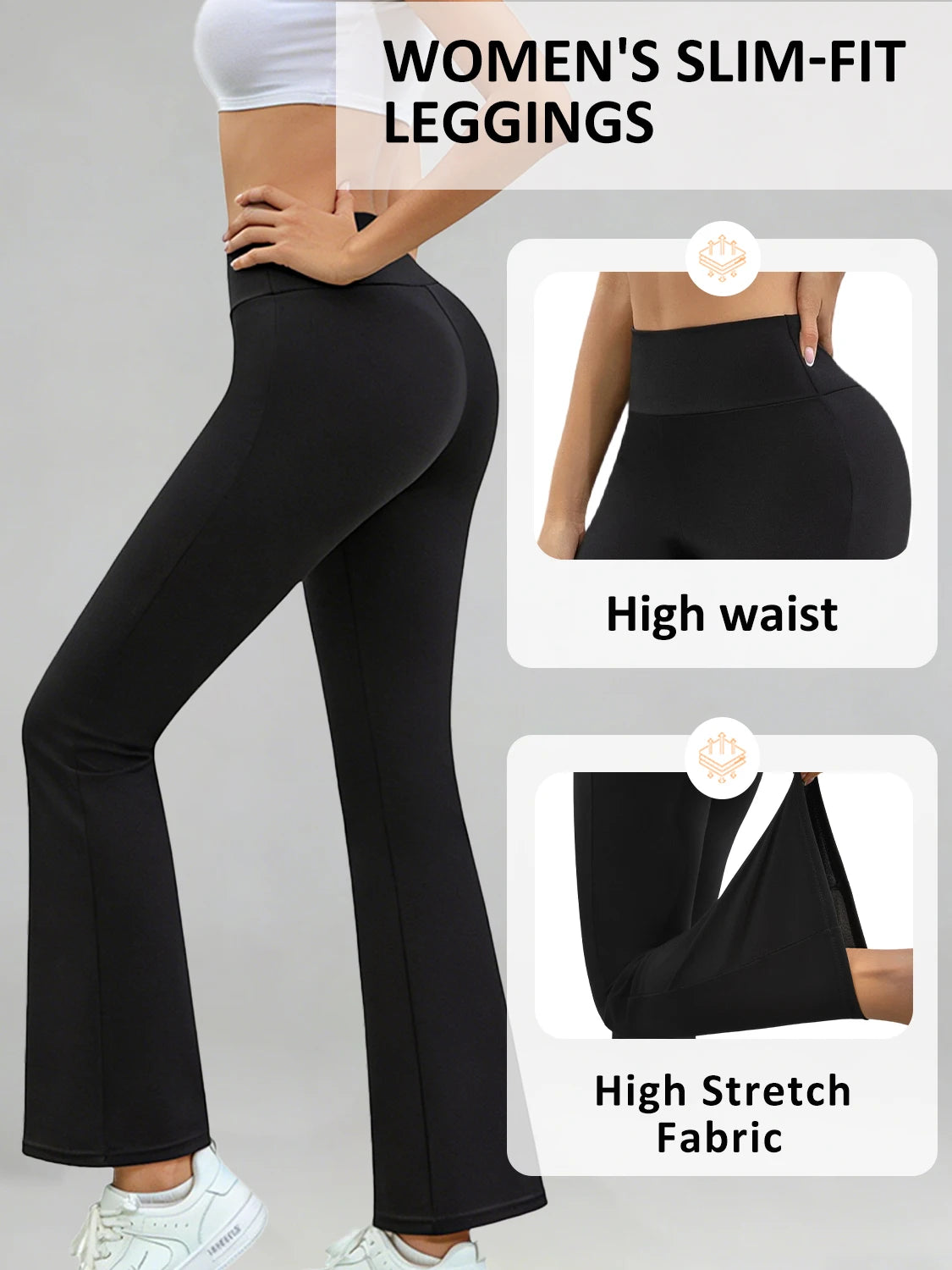 1PC Black High Waist Women's Legging Daily Causal Sports Bell-bottoms Fitness Yoga Elastic Leg Pants Spring and Autumn Season