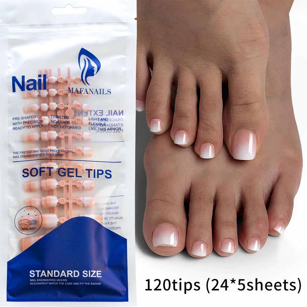 120/100Pcs French White Edge False Toe Nails Acrylic Short Square Full Cover Fake Toenails Summer Wearable Press on Toenails