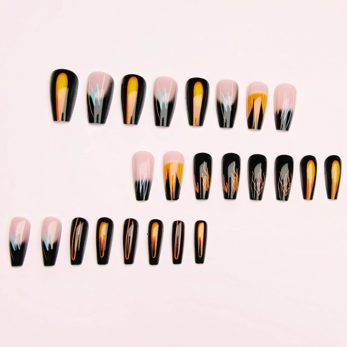 24 Pieces of Multi-Color Stripesd Mid-Length Almond-Shaped Manicure Wearable Manicure Patches