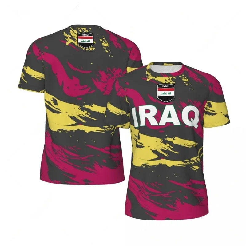 Mens Iraq Flag Print Football Jersey Fashion National Emblem Sports Shirt Plus Size Breathable Casual T Shirts