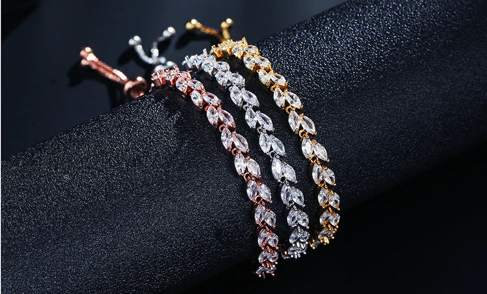 أساور ZAKOL Fashion ذات الأوراق البيضاء للنساء والرجال من الزركونيا المكعبة اللامعة بقصة الماركيز، مجوهرات لحفلات الزفاف