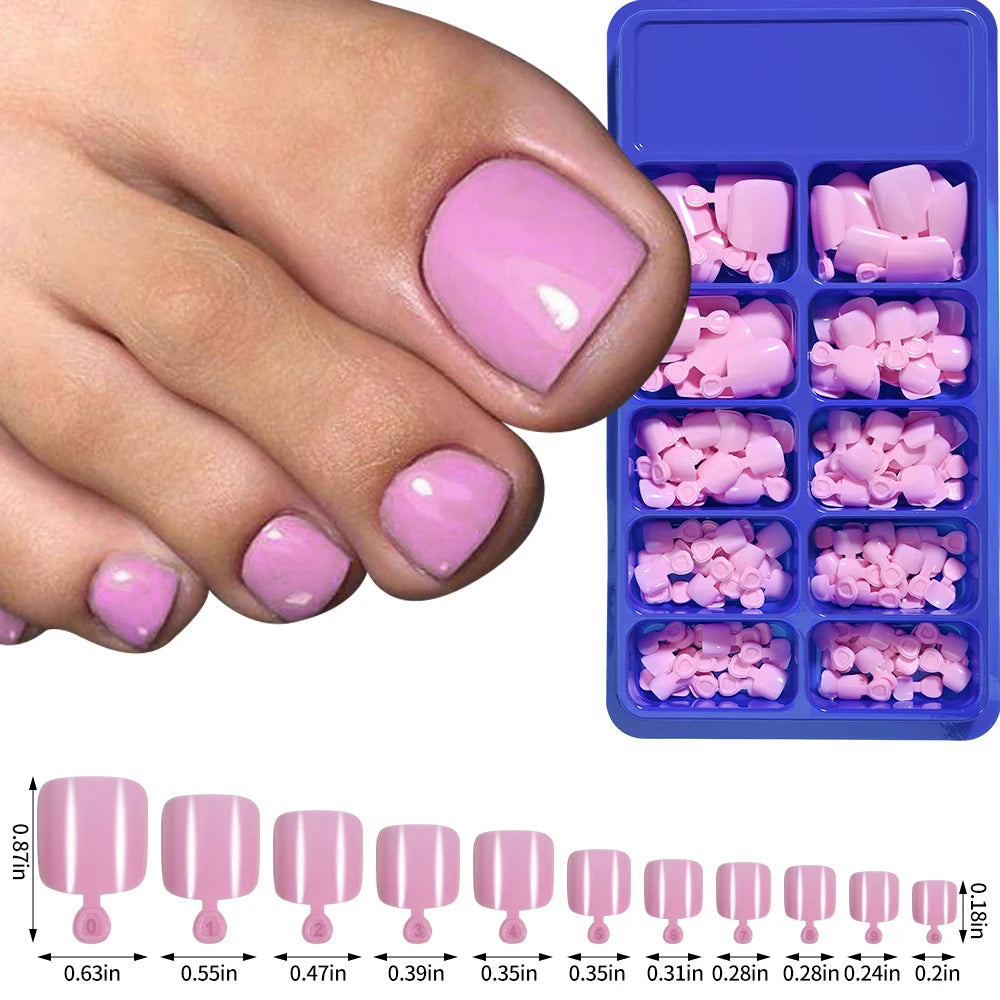 100Pcs White Clear Short Square Fake Toenail Tips Pink Red False Toe Nails Acrylic Full Cover Artificial Press on Toenails