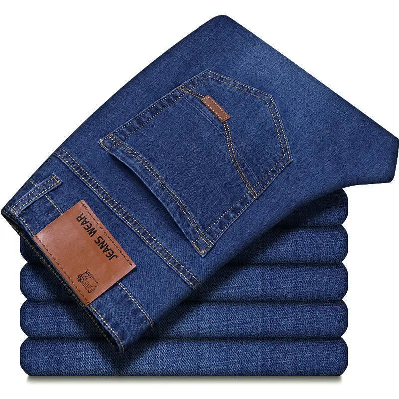 Men's comfortable and soft business casual denim pants, slim fit straight leg pants, fashionable men's brand, light luxury elast