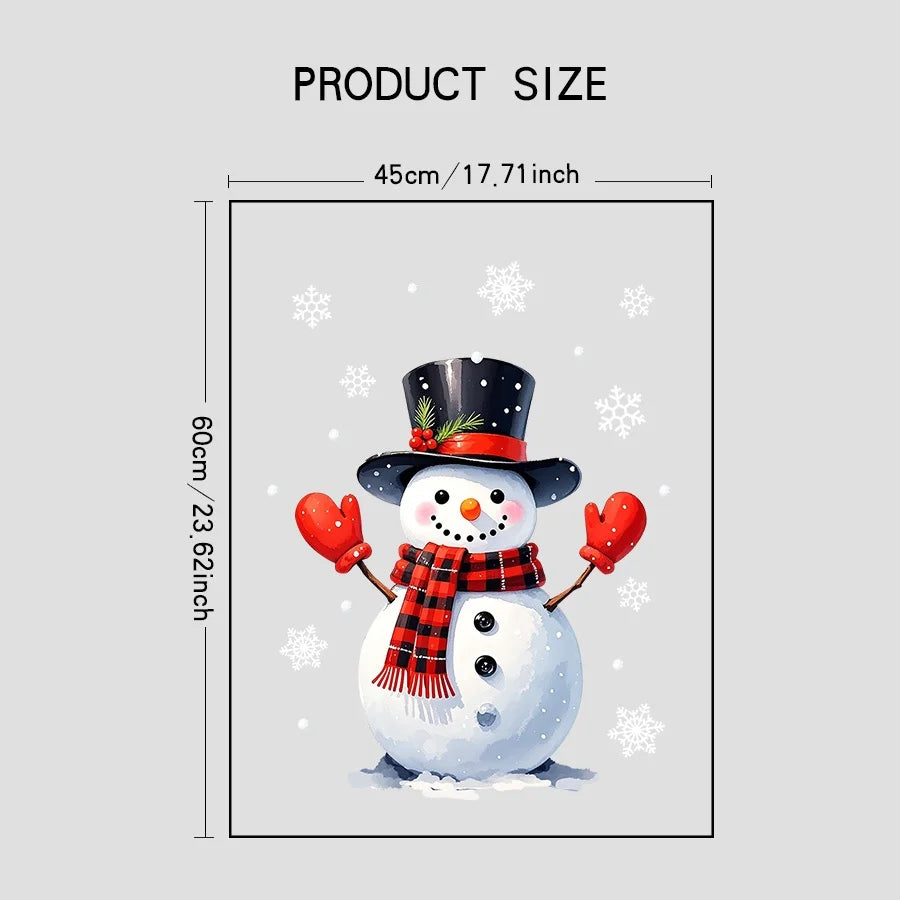 1PC Festive Winter Snowman Window Decals, Snowman with Red Gloves & Snowflake Christmas Window Clings, Reusable Glass Stickers