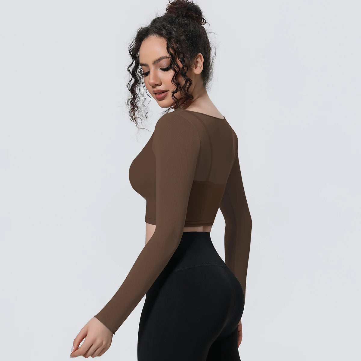 Woman Sports Yoga Long Sleeves Workout Top Solid Color False Two-piece Mesh Running Shirts with Chest Pad Summer Long Sleeves