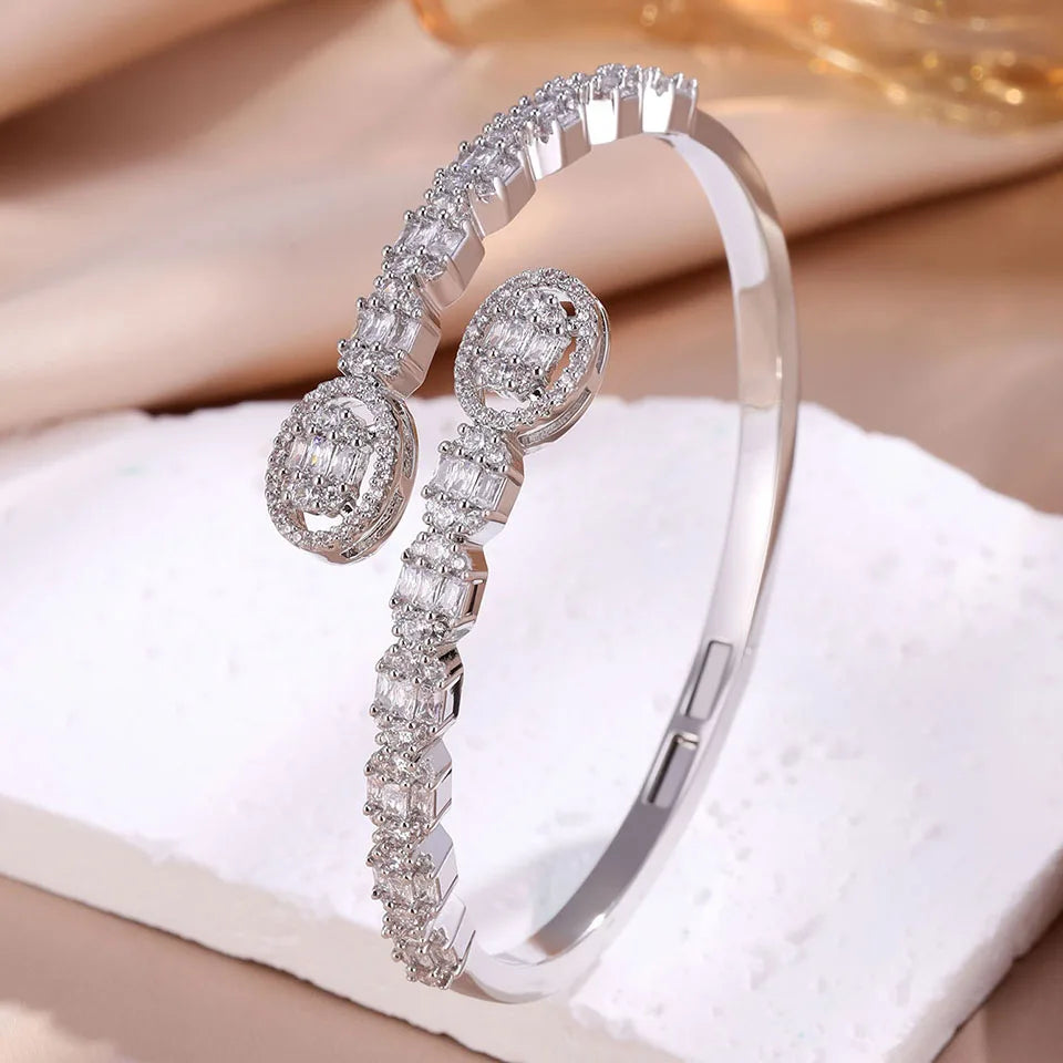 ZAKOL Luxury AAA Cubic Zirconia Copper Open Bracelet Bangle Women Bridal Wedding Statement Wrist Fashion Jewelry Gift