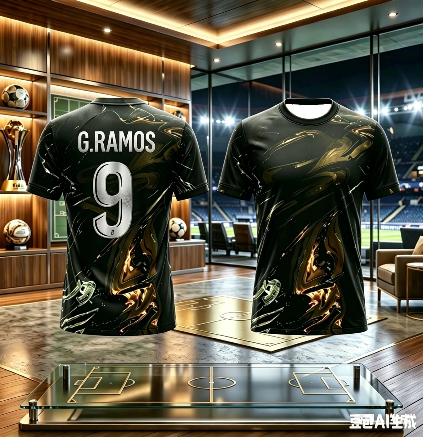 KIDS PSG FOOTBALL T-SHIRT SOCCER JERSEY BLACK GOLD LIQUID PRINT BREATHABLE QUICK DRY TRAINING TEE FAN SPORT TOP MEN WOMEN