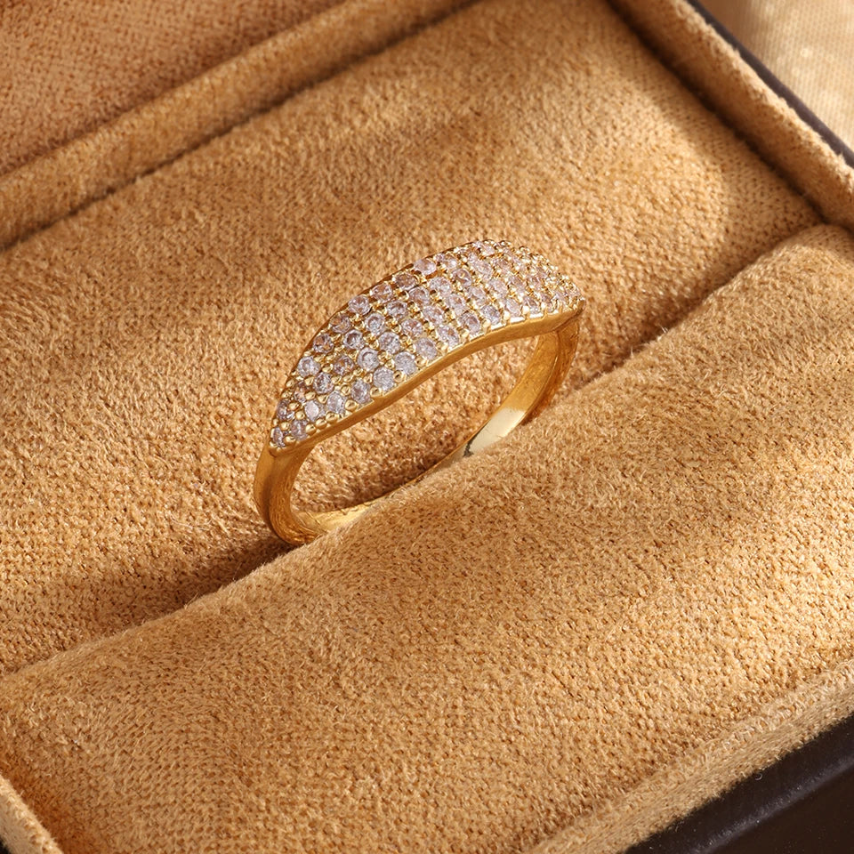 ZAKOL New Trendy Shiny Micro Pave Zircon Finger Ring White  Crystal CZ Minimalist Aesthetic Ring for Women Wholesale