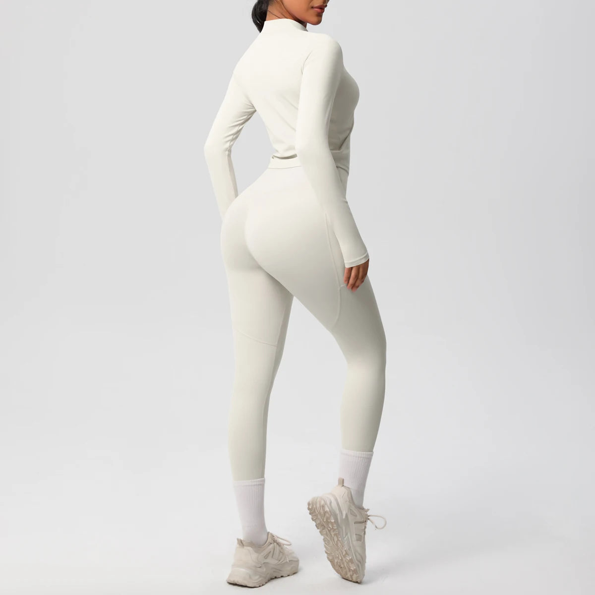 2PCS Yoga Suit Women Gym Set Leggings With Pocketed Women Tracksuit Running Zipper Workout Sportswear Long Sleeve Sports Shirt
