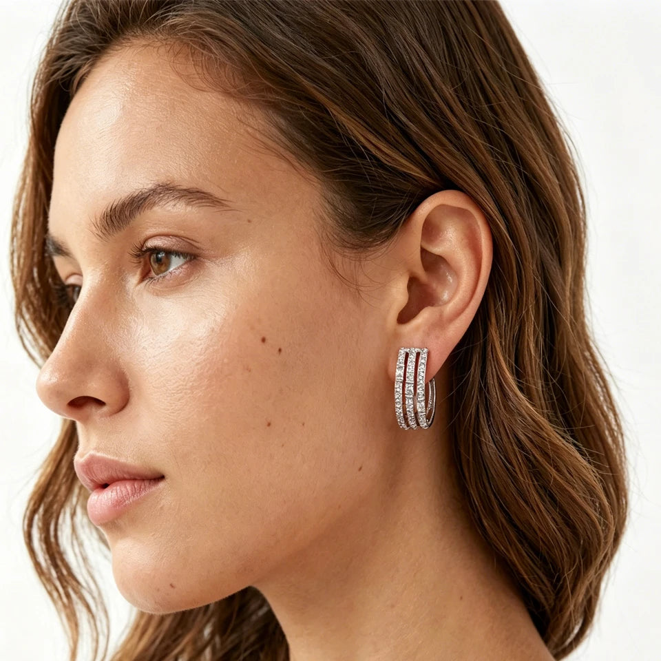 ZAKOL Multi Layer Rectangle Zirconia CZ Hoop Earrings for Women Shiny Crystal Fashion Jewelry For Dating Banquet Wedding