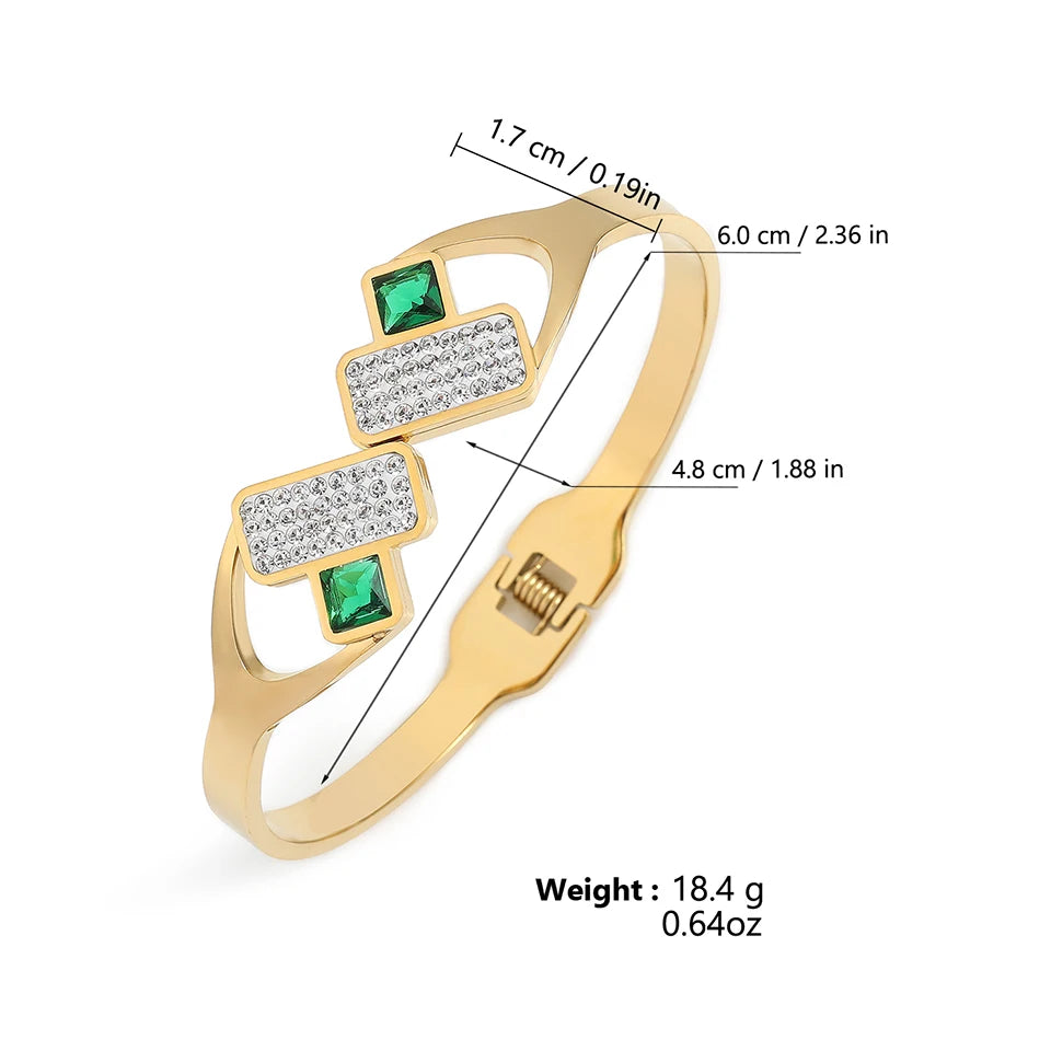 ZAKOL 4/1pcs Geometric Green Square Zircon Inlaid Stainless Steel Copper Stacking Bracelet Luxury Wedding Party Jewelry Gift