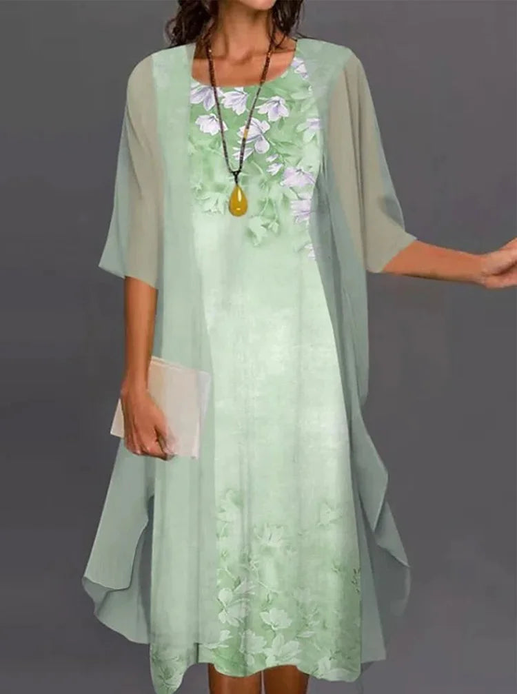 Floral Print Two-Piece Style Casual Dress – Loose Fit