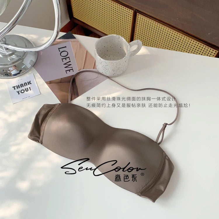 Premium Satin Convertible Bra Japanese Style Strapless Halter Versatile Wear Seamless Comfort Lingerie for Women CA S-XL MOYISU