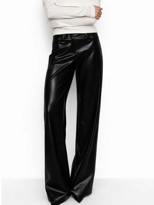 Vintage Ultra-soft PU Leather Pants High Waist Wide Leg Drape Straight-leg Slim Fit Pants 2026 Autumn Winter Streetwear