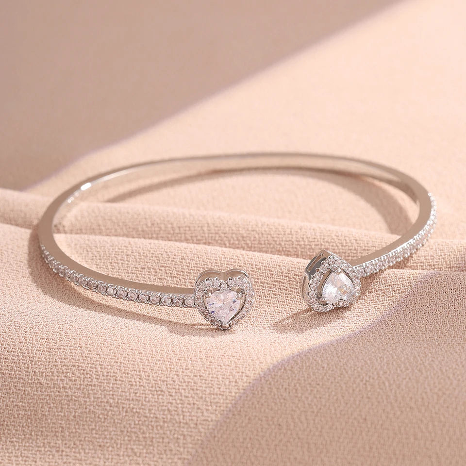 ZAKOL Luxury Shiny Zircon Hip Hop Jewelry for Men Women Trendy Punk Buling CZ Heart Open Bangle Bracelet HipHop Accessories