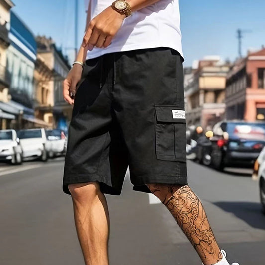 New Men’s Summer Casual Shorts – Solid Drawstring Knee-Length
