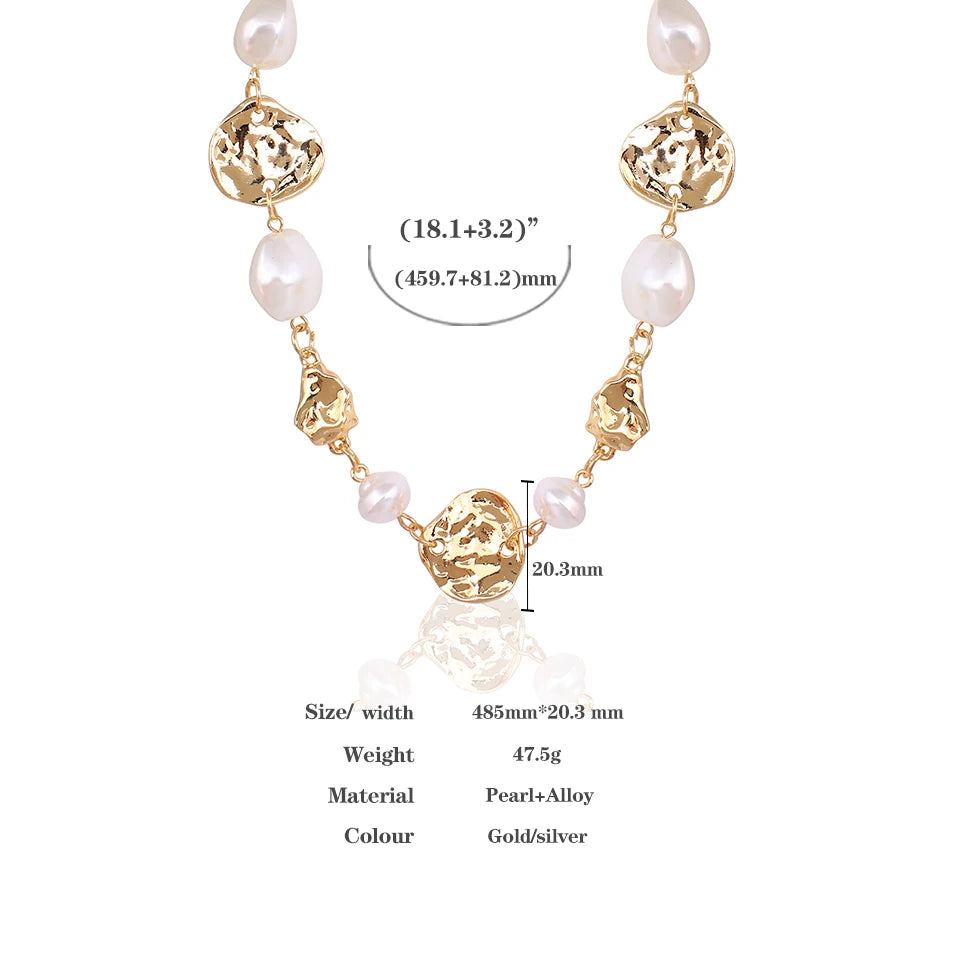 Flashbuy Trendy Gold Color Necklace Creative Irregular Metal Pearls Chain Choker Necklace Clavicle Chain Collier Jewelry