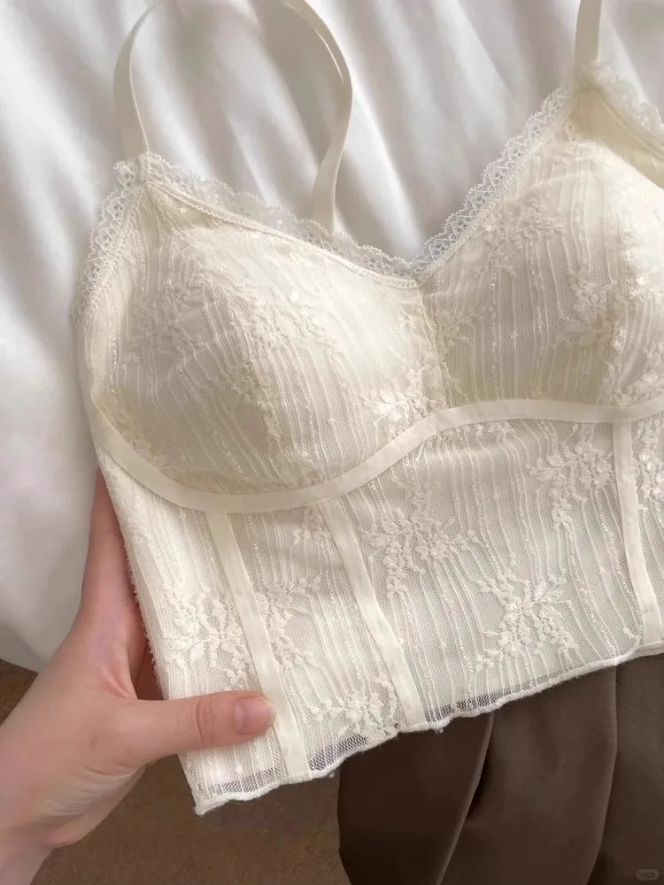 MOYISU French Lace Halter Bralette - Backless Wireless | Convertible & Removable Pads | White Comfort Bra for Daily/Evening Wear
