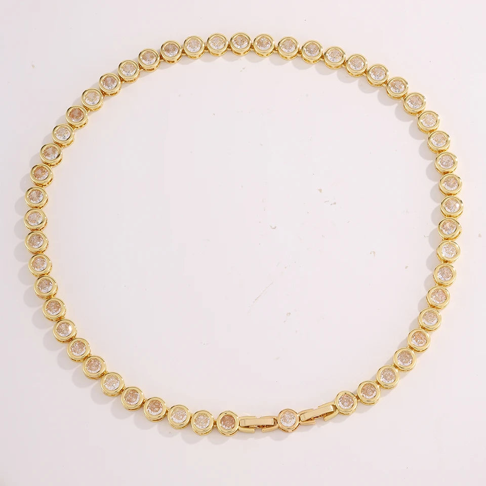 ZAKOL Luxury Dainty Shiny Colorful Zircon Round Tennis Choker Necklace for Women Elegant Sparkling Crystal Wedding Party Jewelry