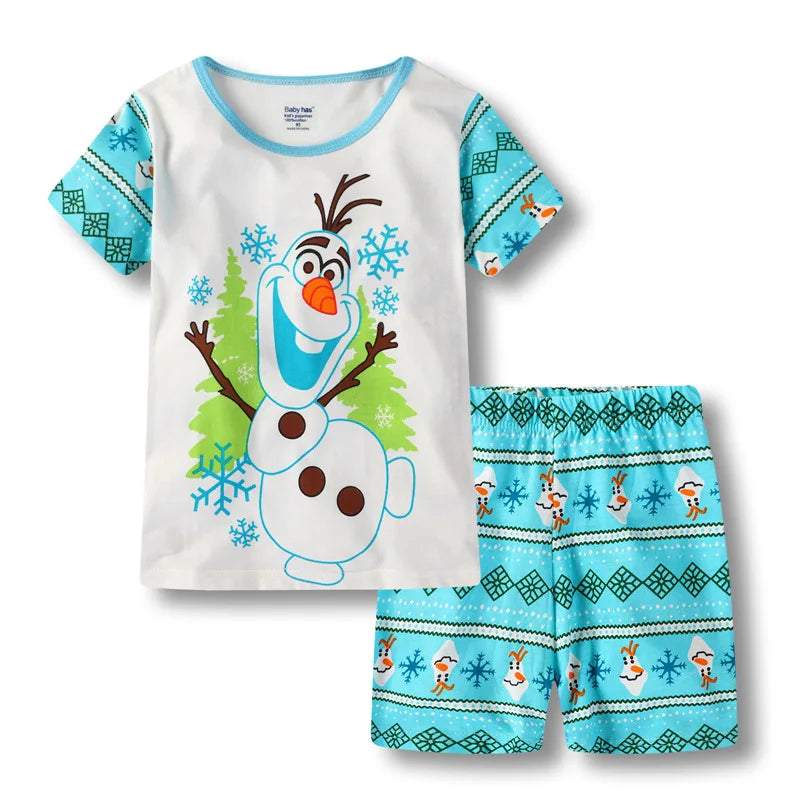 New Summer Casual Frozen Snow Queen Children's Short Sleeve Pajamas Cartoon Suit Girls Cotton Kids Pajamas Dress Costumes