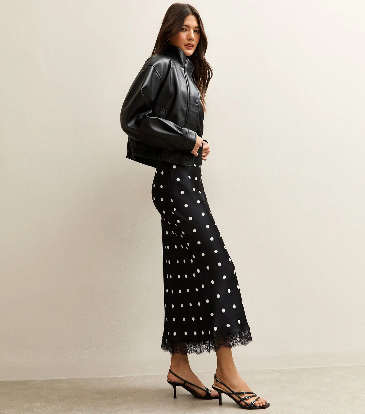 Elegant Polka Dot Skirt For Women Casual High Waist Satin Silk Patchwork Lace Midi Skirts 2026 Y2k Vintage Female Streetwear