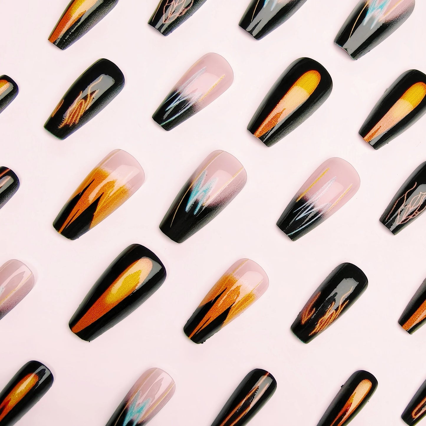 24 Pieces of Multi-Color Stripesd Mid-Length Almond-Shaped Manicure Wearable Manicure Patches