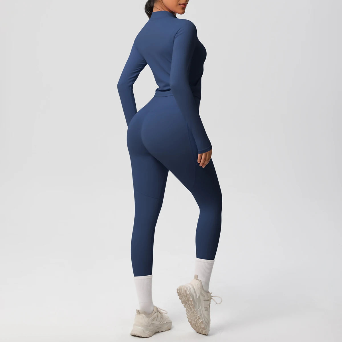 2PCS Yoga Suit Women Gym Set Leggings With Pocketed Women Tracksuit Running Zipper Workout Sportswear Long Sleeve Sports Shirt