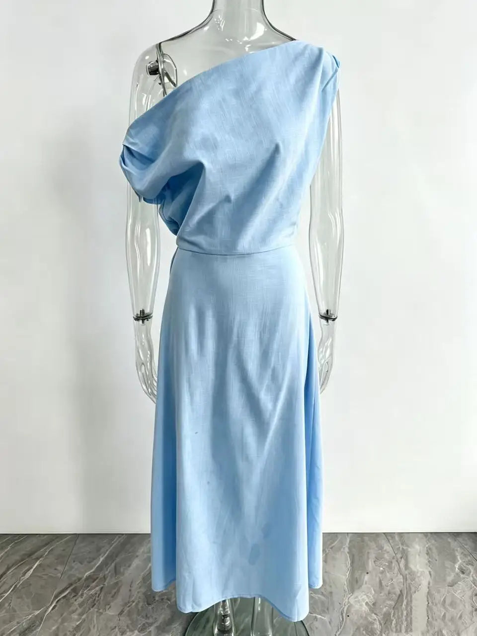 Elegant Solid One Shoulder Dresses Lady Skew Collar Waist-cinching Sleeveless Long Dress 2026 Women New Party Club Gowns