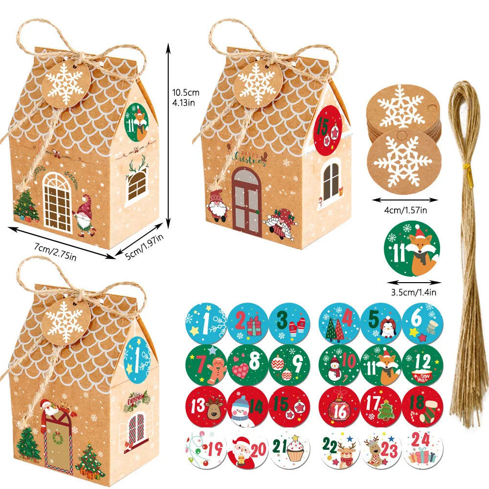 24Pcs Christmas Gingerbread Treat Boxes Mini Kraft Paper Christmas Candy Box Cute Gift Bag Party Gift Christmas Tree Decoration