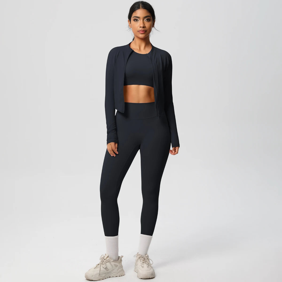 Yoga Three Piece Set for Women's Yoga Zipper Long Sleeves Sports Running Quick Drying Yoga T-shirt Push Up Female Pants Yoga Set