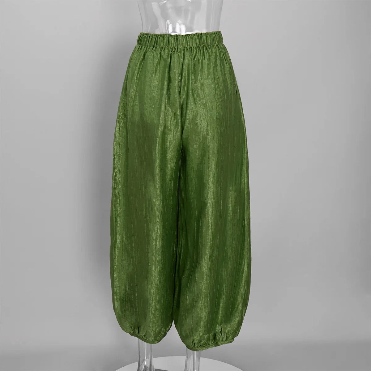 Women's Shiny Satin Solid Loose Fit Lantern Pants Elastic Waist Trousers Casual High Waist Commute Puffy Balloon Streetwear