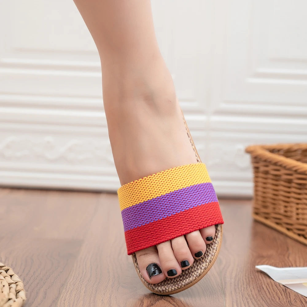 Summer Linen Flat Slippers for Women – Lightweight EVA Home Sandals | شباشب صيفية من الكتان للنساء – صنادل منزلية خفيفة من EVA