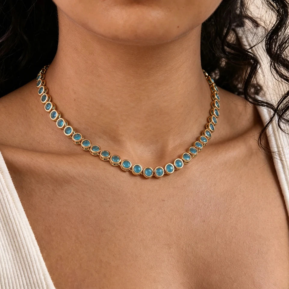 ZAKOL Luxury Dainty Shiny Colorful Zircon Round Tennis Choker Necklace for Women Elegant Sparkling Crystal Wedding Party Jewelry