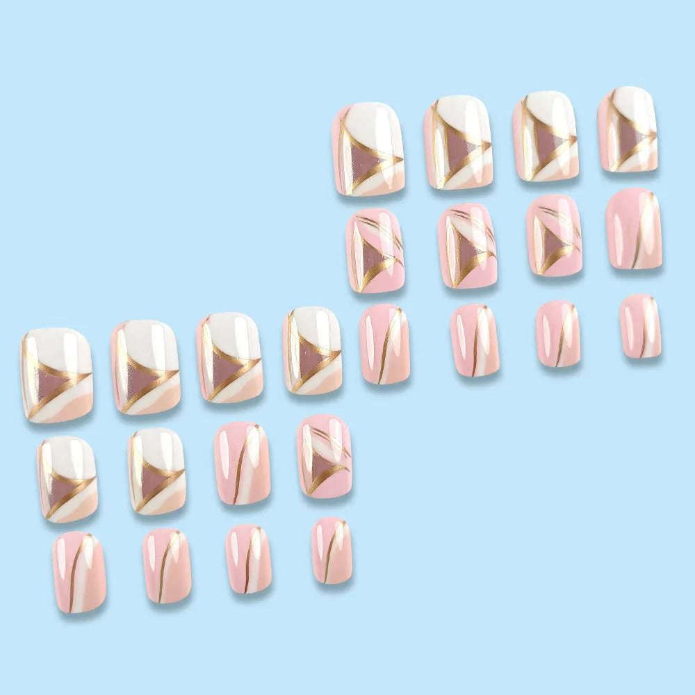 Short Medium fake nails glossy Y2K gradient green purple silver pink white golden geometric reusable ABS Artificial nails kit