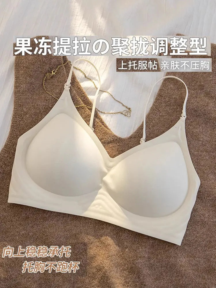 セクシー Bralette Small Chest Gathering Seamless Thin Straps Backless Wirefree Comfort Fixed Cup Lingerie Invisible Support Women US