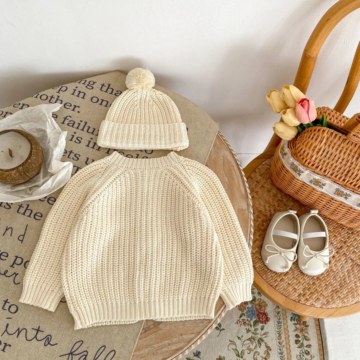 6963 Baby Sweater Coat Spring Autumn Solid Color Beige Knitted Girl's Sweater Long-sleeved Coat 0-3Year Kid's Cardigan Sweater