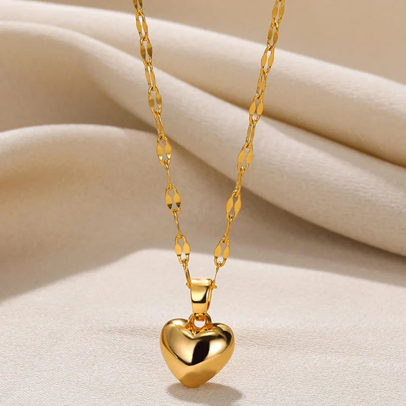 ZAKOL 1pcs Stainless Steel Love Heart Necklace For Women Lip Chain Simple Pendant Necklace Versatile Daily Jewelry