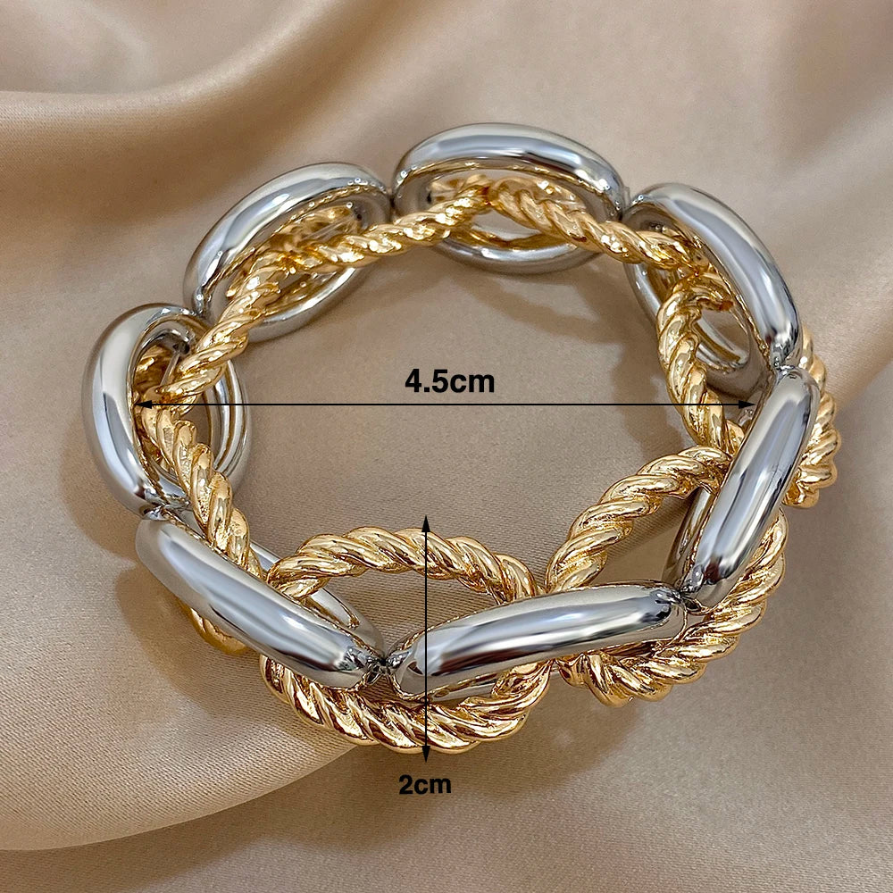 FLASHBUY Punk Fashion Thick Twist Chain Bracelets for Women Men Statement Chunky Metal Chain Bracelet Chic Jewelry