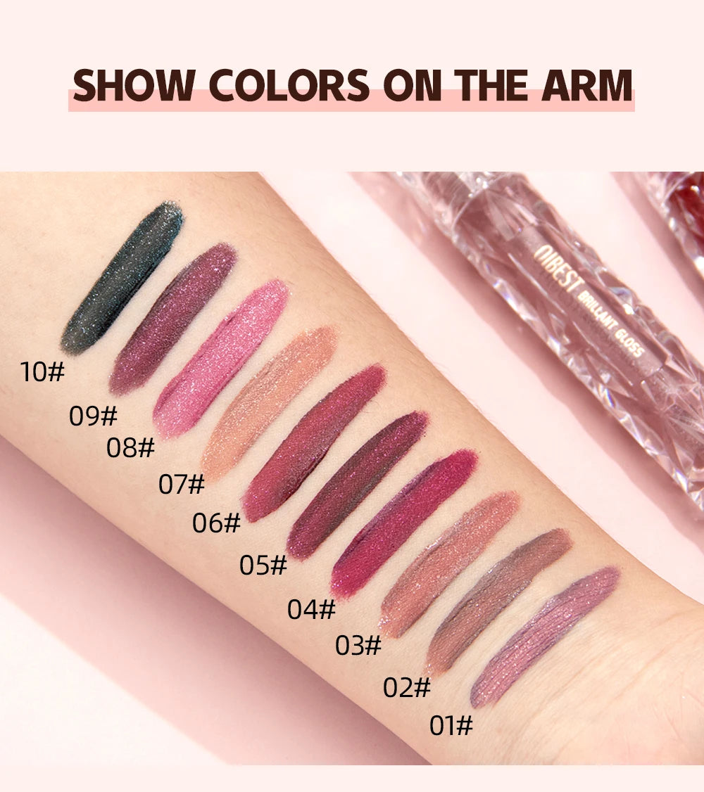QIBEST Diamond Liquid Lipstick Moisturizing Long-Lasting Purple Sparkling Waterproof Lip Gloss Cosmetics Matte Glitter Lipstick
