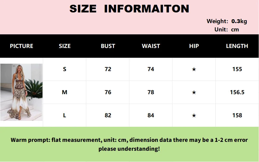 Summer Vacation Sexy Leopard Print Halter Maxi Dress Elegant Deep V Hollow Out Low-Waist Irregular Beach Dress Lady Party Outfit