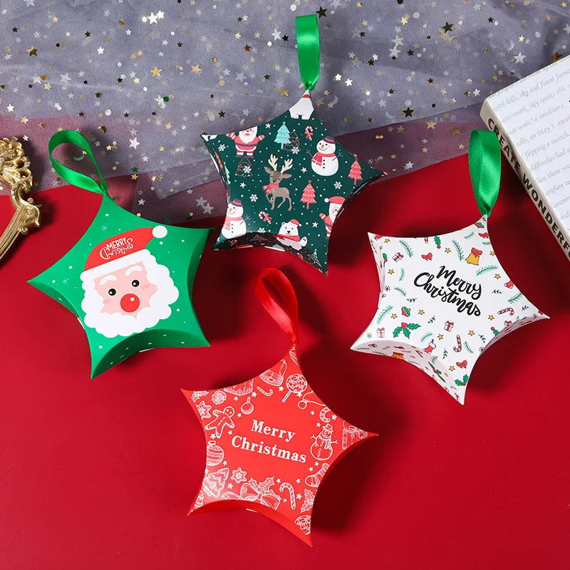 8/16Pcs Christmas Star-Shaped Candy Gift Boxes With Festive Holiday Designs - Paper Treat Containers For Gifts And Decorations