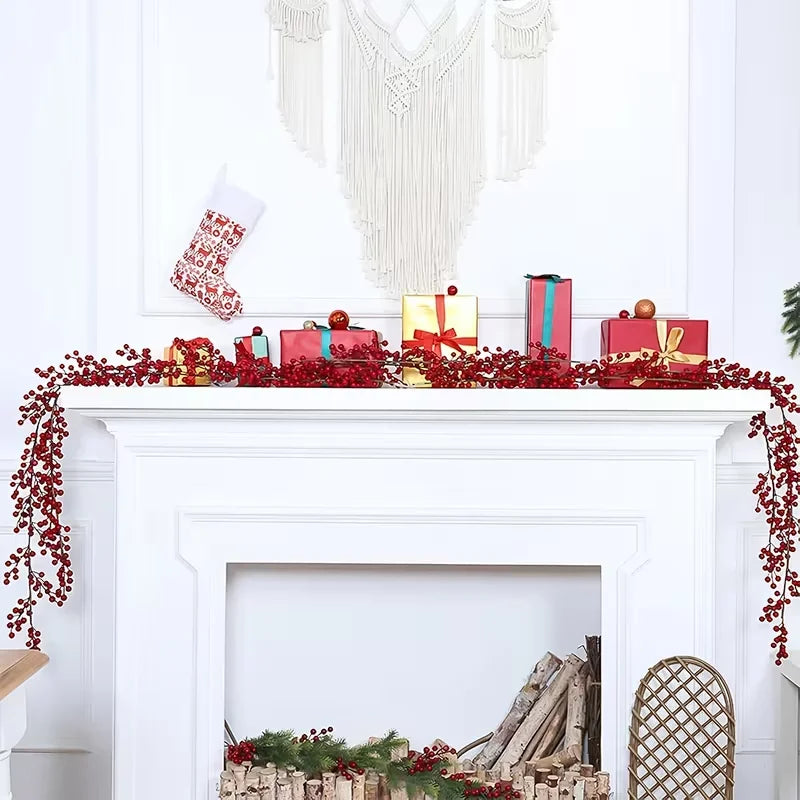 100CM - 190CM Artificial Red Berry Vine - for Holiday Fireplace, Staircase, Dining Table Decor, Christmas - for Celebrations