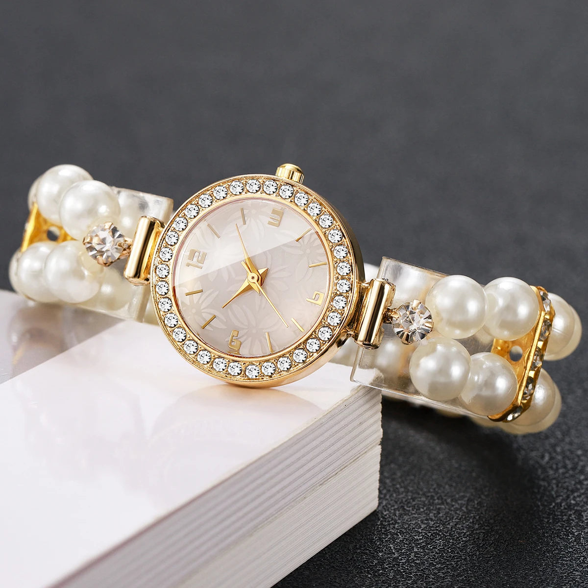 Elegant Pearl Bracelet Strap Women Watches Luxury Rhinestone Ladies Party Dress Quartz Wristwatch Relogio Feminino (Without Box)