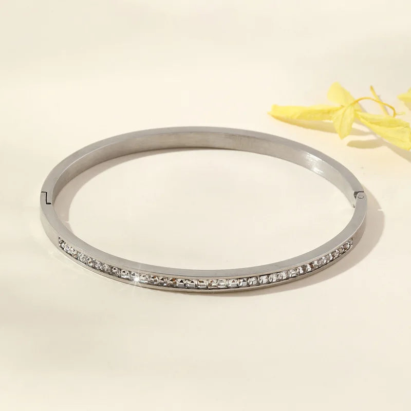 ZAKOL Exquisite Micro Paved Crystal Zirconia Thin Bracelet Bangles for Women Personalized Stainless Steel Stacked Jewelry