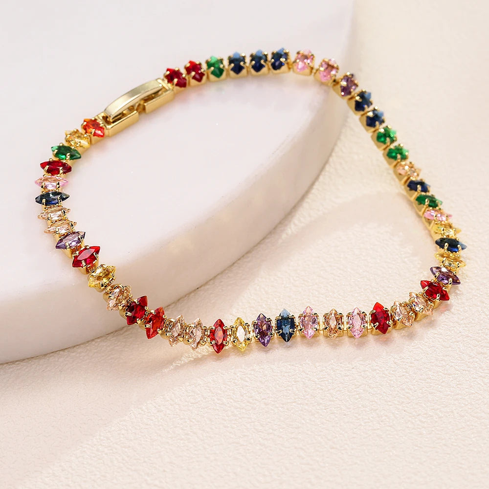 ZAKOL 2024 New Marquise Oval Square Cut Luxury Silver Color on Hand Tennis Bracelet Bangle for Women Party Jewelry Gift
