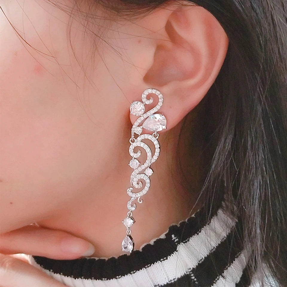 ZAKOL Luxury Shiny AAA Cubic Zirconia Hanging Earrings for Women Imitation Pearl Bridal Long Earring Women's Wedding Jewelry